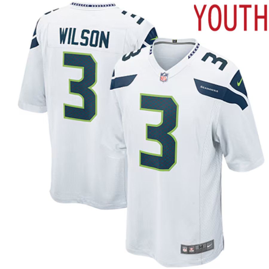 Youth Seattle Seahawks #3 Russell Wilson Nike White Game NFL Jersey